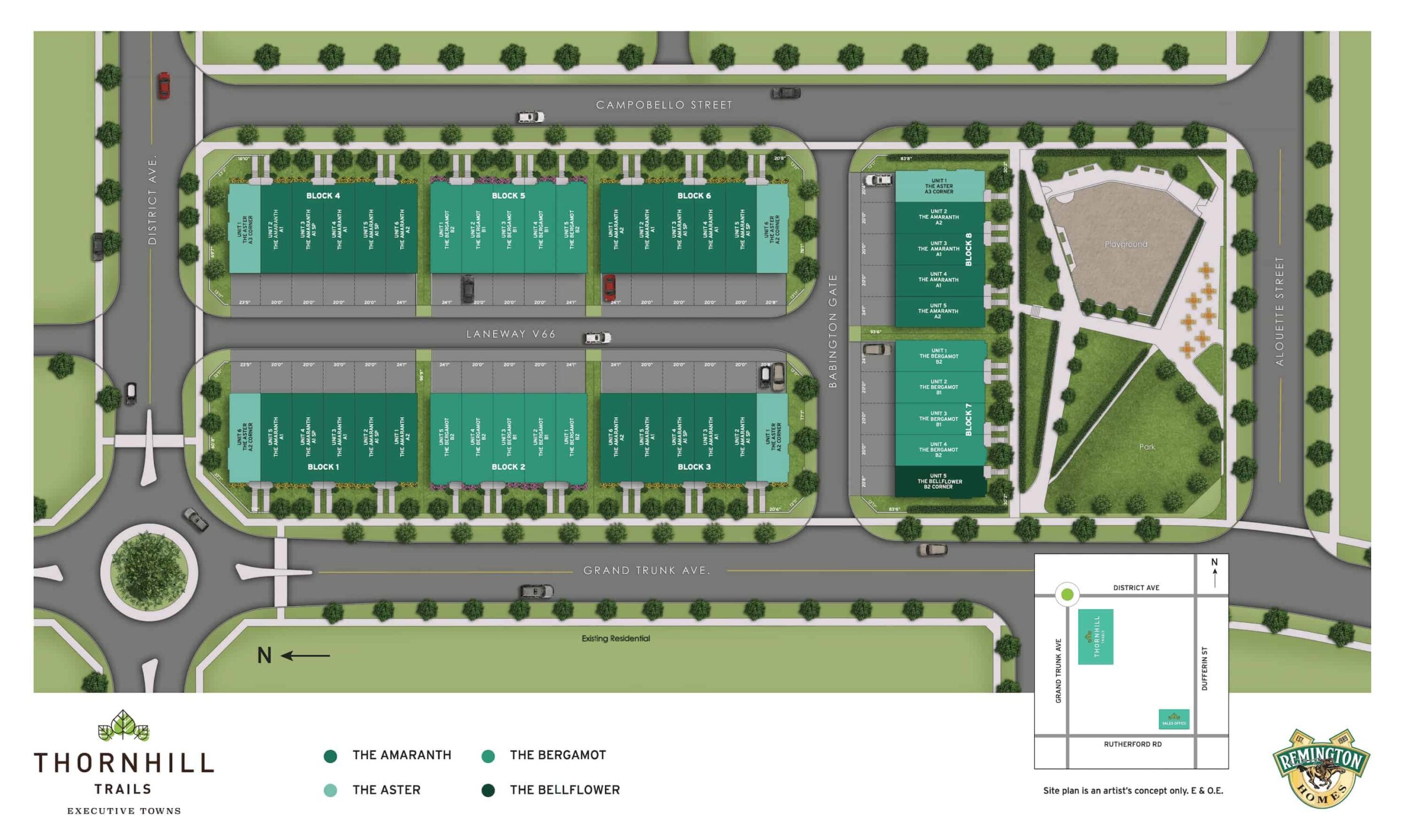 Thornhill Trails Homes site plan and neighbourhood map in Thornhill Ontario